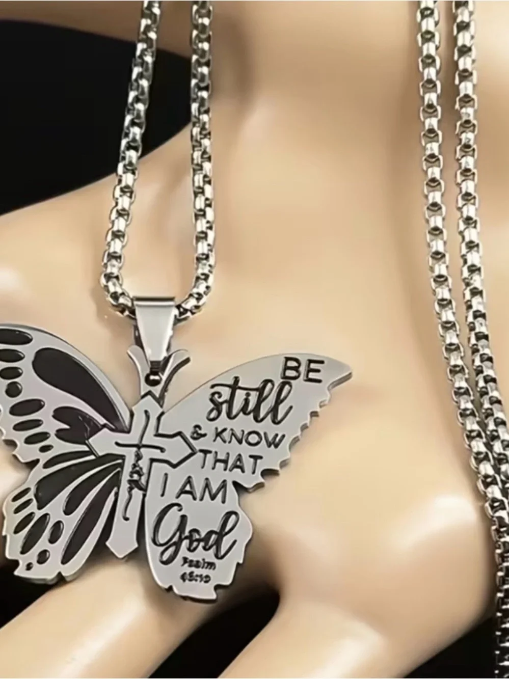 {NEW} Butterfly Cross Pendant Necklace - 'Be Still & Know I Am God'